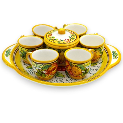 Servizio da caffè per 6 persone in ceramica Caltagirone, L 30 x h 12 cm ca. decoro Frutta Mista - 