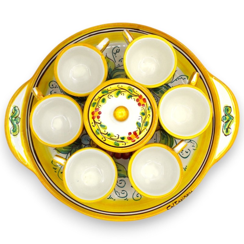 Kaffeeservice für 6 Personen aus Caltagirone-Keramik, L 30 x H 12 cm ca. Gemischte Fruchtdekoration - 
