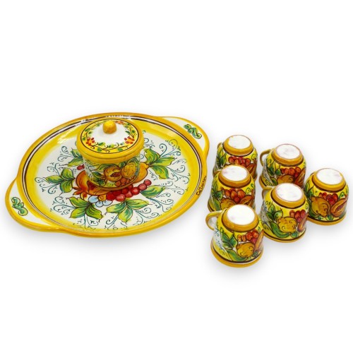 Coffee service for 6 people in Caltagirone ceramic, L 30 x h 12 cm approx. Mixed Fruit decoration -  2