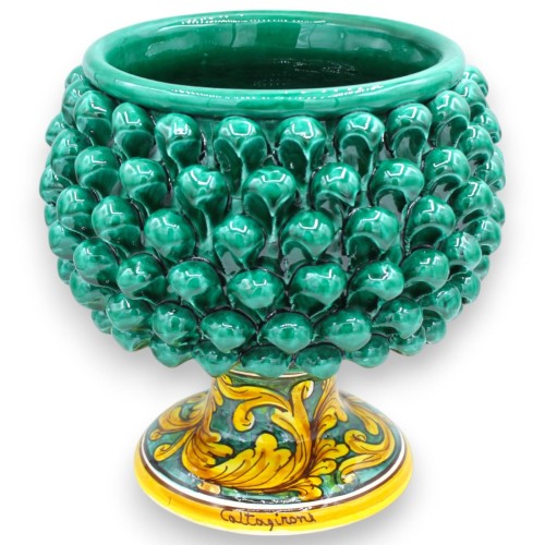 Vaso Mezza Pigna Caltagirone, Verderame - 4 opzioni misura (1Unità) gambo decoro barocco classico - 