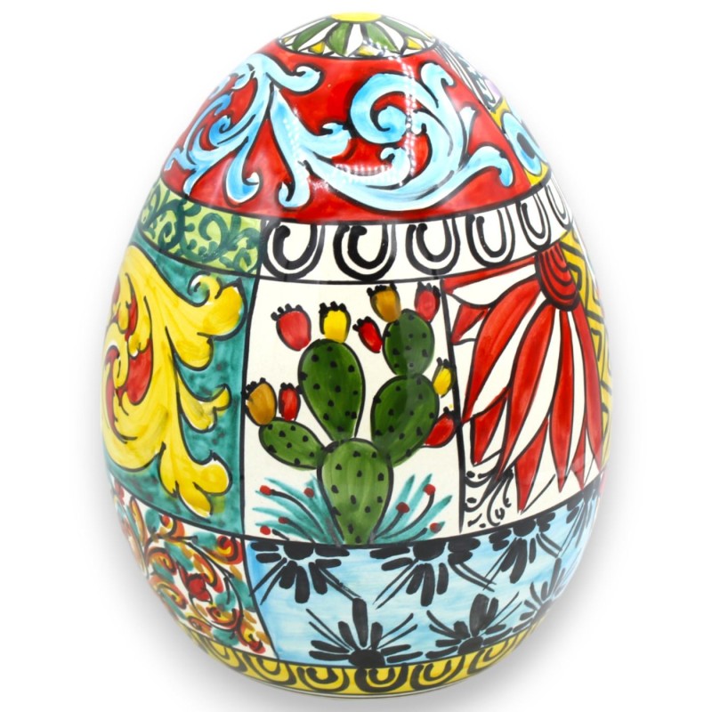 Caltagirone keramiskt ägg h 25 och Ø 18 cm, Modern och flerfärgad dekoration - 