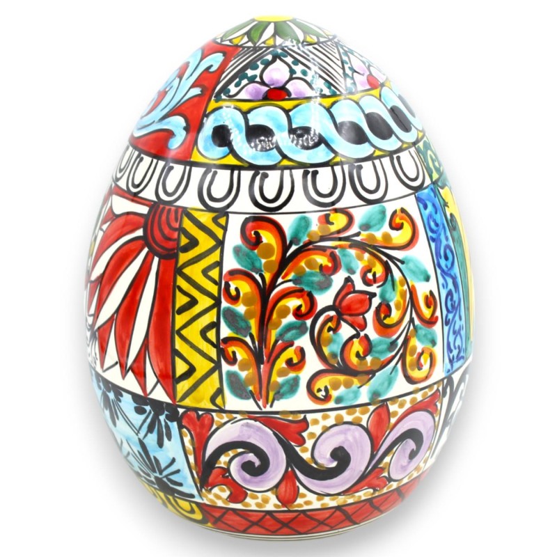 Caltagirone keramiskt ägg h 25 och Ø 18 cm, Modern och flerfärgad dekoration - 