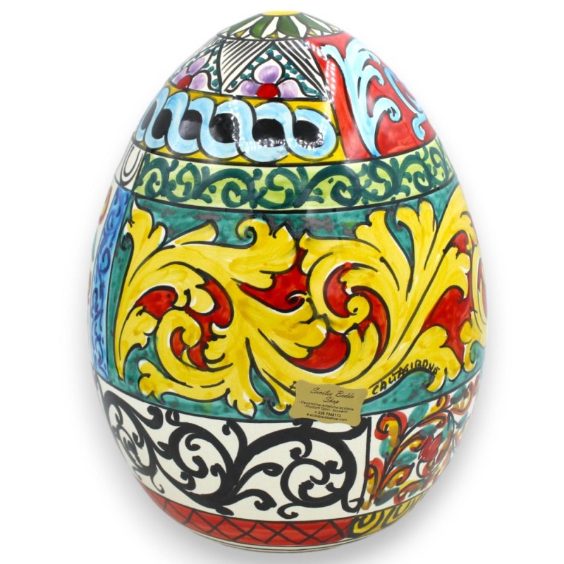 Caltagirone keramiskt ägg h 25 och Ø 18 cm, Modern och flerfärgad dekoration - 