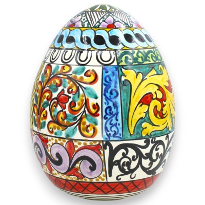 Caltagirone keramiskt ägg h 25 och Ø 18 cm, Modern och flerfärgad dekoration - 