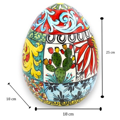 Caltagirone keramiskt ägg h 25 och Ø 18 cm, Modern och flerfärgad dekoration - 