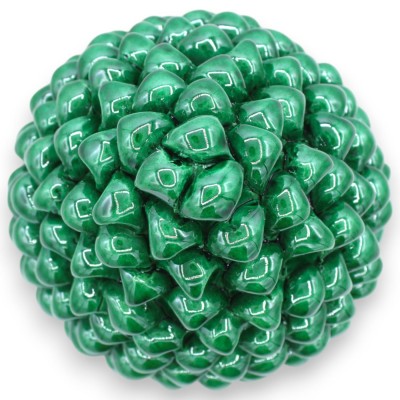 Pomme de Pin Sicilienne en Céramique Caltagirone, Verderame - 2 options de taille (1pc) Tige avec décoration Paon Bleu -
