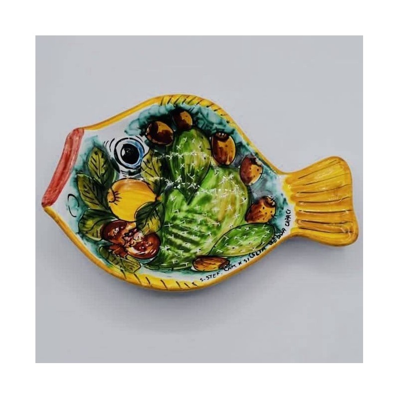 Bandeja plana para servir peixe (1 peça) com aproximadamente 25x20 cm. em cerâmica siciliana, decoração aleatória - 