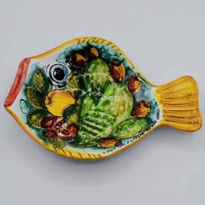 Bandeja plana para servir peixe (1 peça) com aproximadamente 25x20 cm. em cerâmica siciliana, decoração aleatória - 