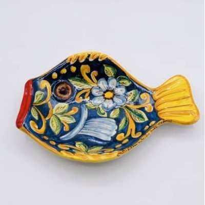 Flaches Serviertablett für Fisch (1 Stück) ca. 25x20 cm. aus sizilianischer Keramik, zufällige Dekoration - 
