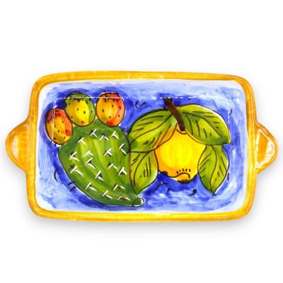 Salt and Pepper Set with Tray, Sicilian Ceramic - Blue, Prickly Pear and Lemon Decoration - 