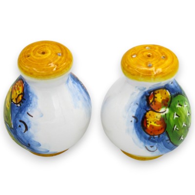 Salt and Pepper Set with Tray, Sicilian Ceramic - Blue, Prickly Pear and Lemon Decoration - 