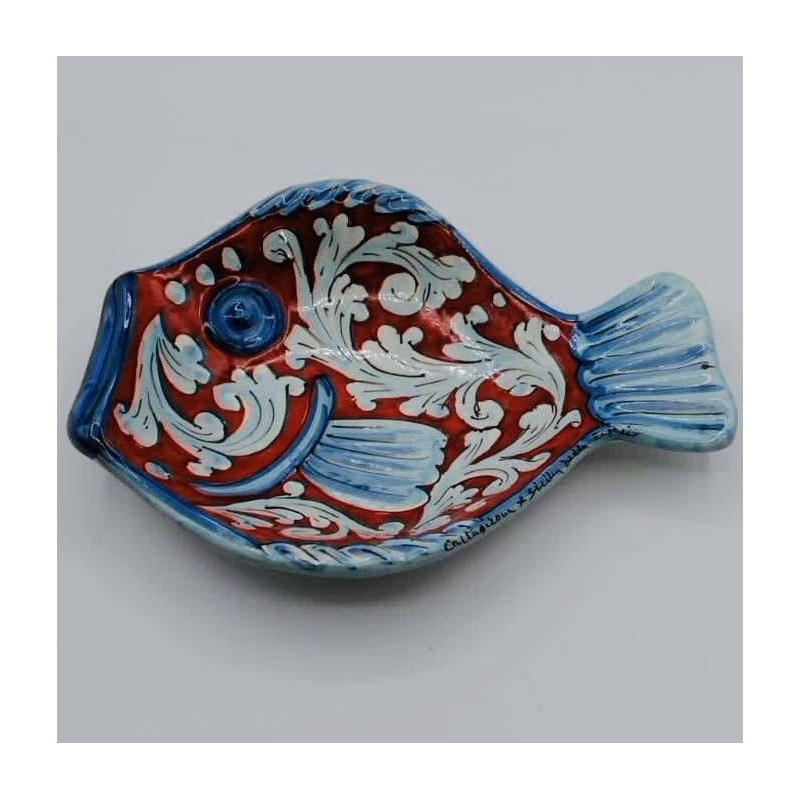 Bandeja de pescado plana para servir (1 pieza) aprox. en cerámica siciliana, decoración aleatoria - 