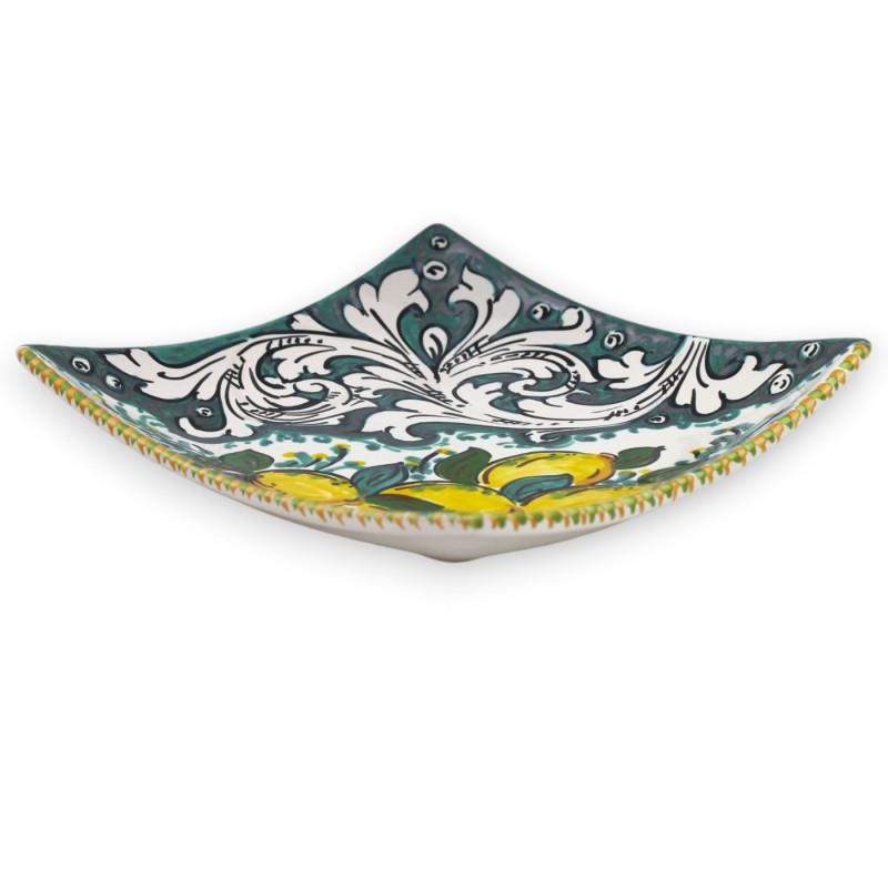 Caltagirone Keramik-Taschenleerer, 2 Größenoptionen (1 Stück), weiße Barockdekoration und Zitronen auf grünem Hintergrun