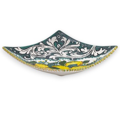 Caltagirone Keramik-Taschenleerer, 2 Größenoptionen (1 Stück), weiße Barockdekoration und Zitronen auf grünem Hintergrun