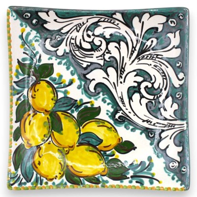 Caltagirone Keramik-Taschenleerer, 2 Größenoptionen (1 Stück), weiße Barockdekoration und Zitronen auf grünem Hintergrun