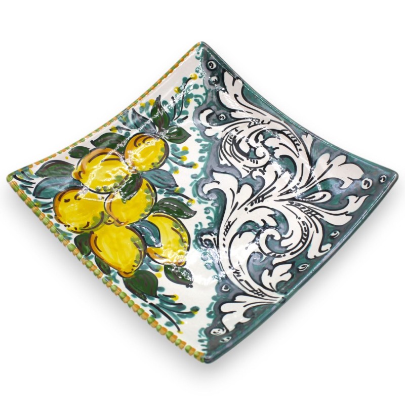 Caltagirone keramisk ficka tom, 2 storleksalternativ (1 st) Vit barockdekoration och citroner på en grön bakgrund - 