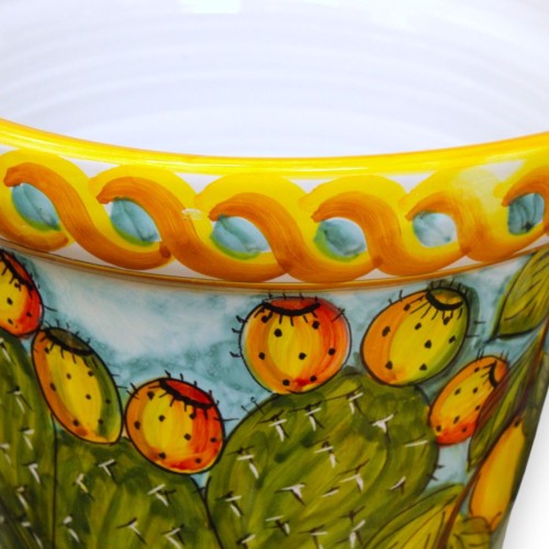 Cesta-Vase mit Corda-Griffen, aus feiner sizilianischer Keramik, H 35 und Ø 38 cm ca. Zitronen- und Feigenkaktusdekorati 2