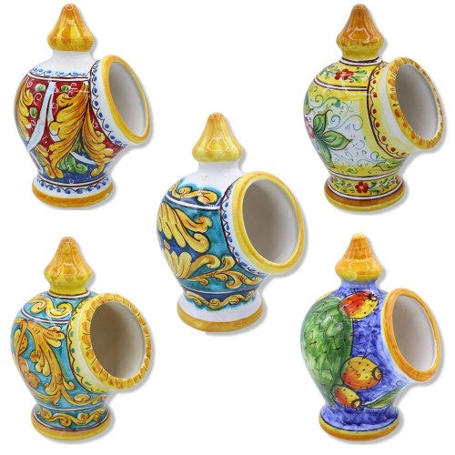 Tipica saliera Siciliana in pregiata Ceramica h 25 cm ca. (1Unità) con Vari decori - 