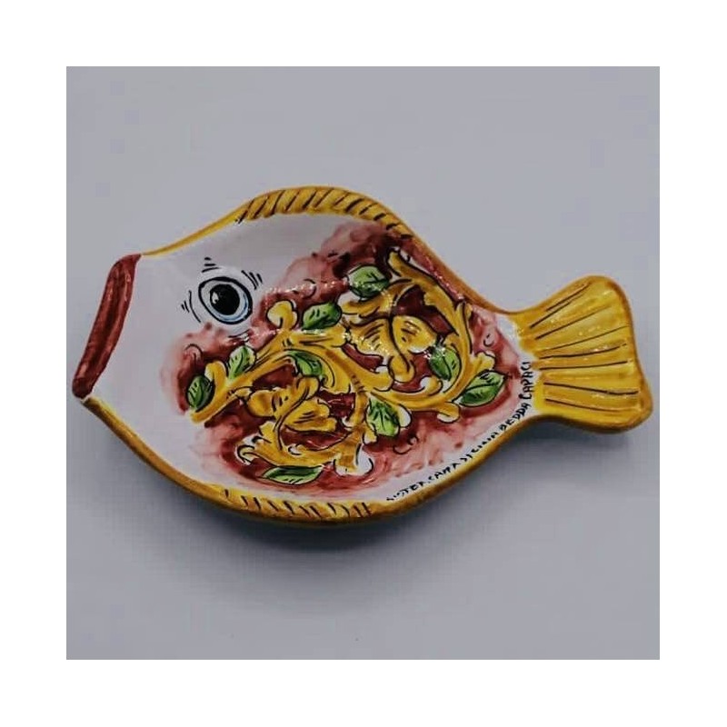 Flaches Serviertablett für Fisch (1 Stück) ca. 25x20 cm. aus sizilianischer Keramik, zufällige Dekoration - 