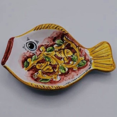 Bandeja plana para servir peixe (1 peça) com aproximadamente 25x20 cm. em cerâmica siciliana, decoração aleatória - 