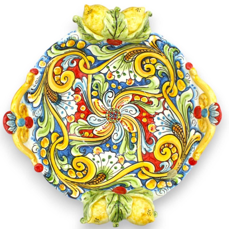 Ceramiczny element centralny Caltagirone, Ø 38 i wys. ok. 16 cm. dekoracja barokowa, aplikacje kwiatowe i cytrynowe - 