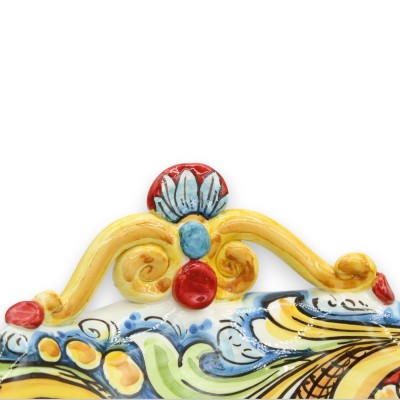Ceramiczny element centralny Caltagirone, Ø 38 i wys. ok. 16 cm. dekoracja barokowa, aplikacje kwiatowe i cytrynowe - 