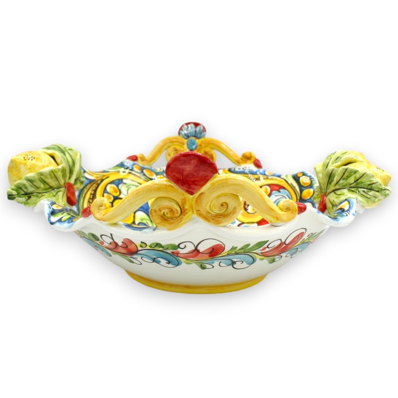Ceramiczny element centralny Caltagirone, Ø 38 i wys. ok. 16 cm. dekoracja barokowa, aplikacje kwiatowe i cytrynowe - 