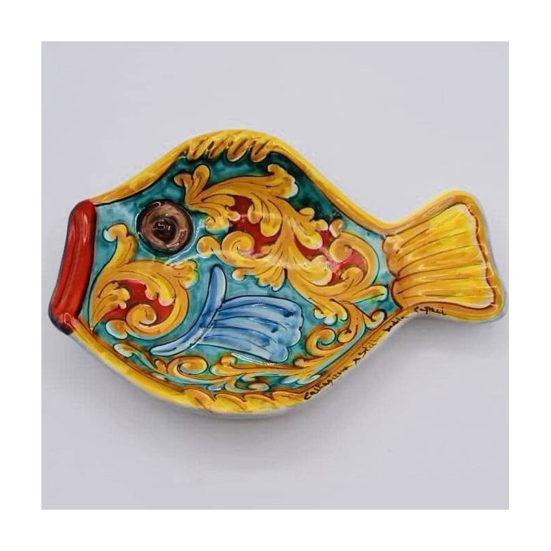 Flaches Serviertablett für Fisch (1 Stück) ca. 25x20 cm. aus sizilianischer Keramik, zufällige Dekoration - 