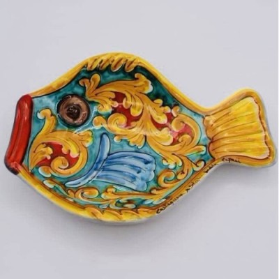 Bandeja plana para servir peixe (1 peça) com aproximadamente 25x20 cm. em cerâmica siciliana, decoração aleatória - 
