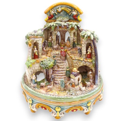 Borgo julkrubba i Caltagirone keramik, h 27 x Ø 26 cm ca. 24k rent guld emalj och pärlemor - 