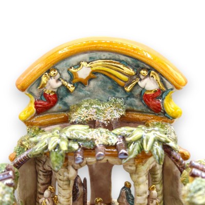 Borgo julkrubba i Caltagirone keramik, h 27 x Ø 26 cm ca. 24k rent guld emalj och pärlemor - 