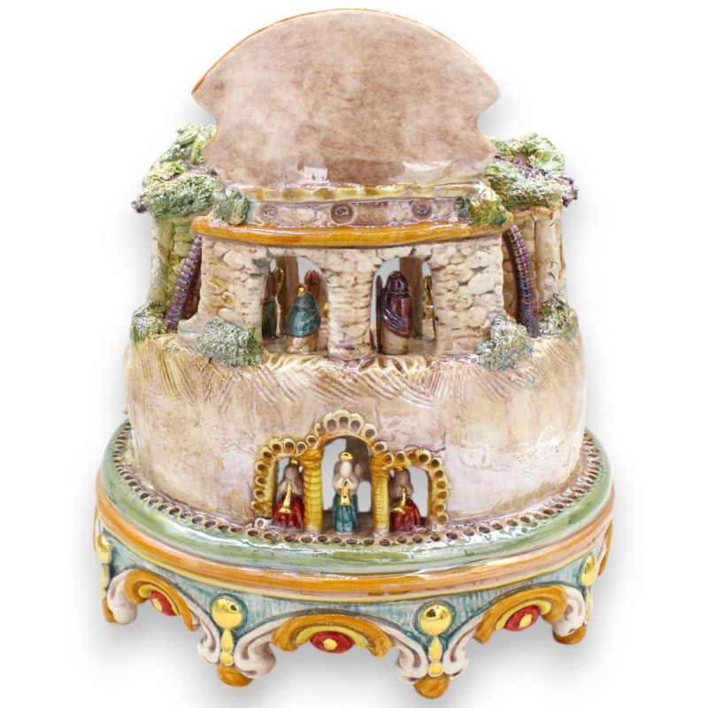 Crèche Borgo en céramique de Caltagirone, h 27 x Ø 26 cm environ. Émail en or pur 24 carats et nacre - 