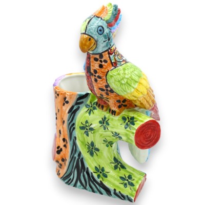 Caltagirone keramische pollepelhouder papegaai, h 32 x 20 cm ca. Multi decoratie en veelkleurig - 