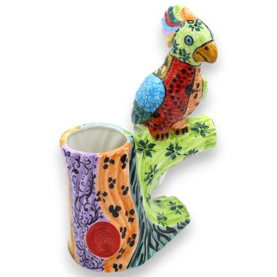 Caltagirone keramische pollepelhouder papegaai, h 32 x 20 cm ca. Multi decoratie en veelkleurig - 