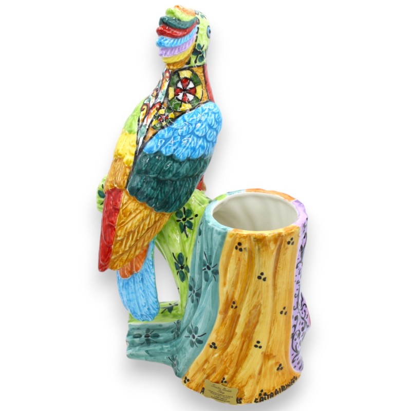 Caltagirone keramische pollepelhouder papegaai, h 32 x 20 cm ca. Multi decoratie en veelkleurig - 