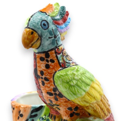 Caltagirone keramische pollepelhouder papegaai, h 32 x 20 cm ca. Multi decoratie en veelkleurig - 