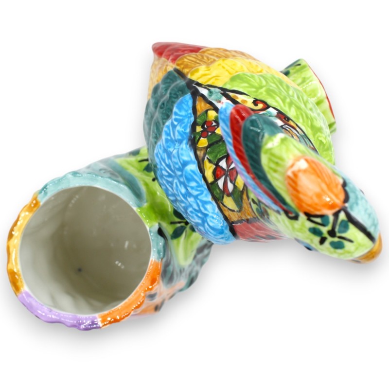 Caltagirone keramische pollepelhouder papegaai, h 32 x 20 cm ca. Multi decoratie en veelkleurig - 