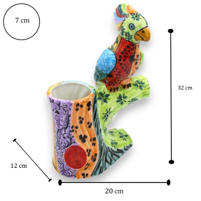Caltagirone keramische pollepelhouder papegaai, h 32 x 20 cm ca. Multi decoratie en veelkleurig - 