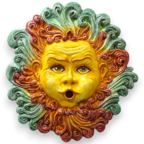 Volto di Eolo, Pannello da parete in ceramica Caltagirone, h 50 x l 48 cm ca. - 