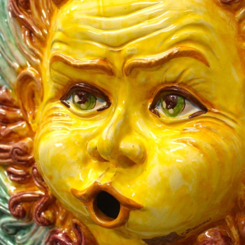 Volto di Eolo, Pannello da parete in ceramica Caltagirone, h 50 x l 48 cm ca. -  2