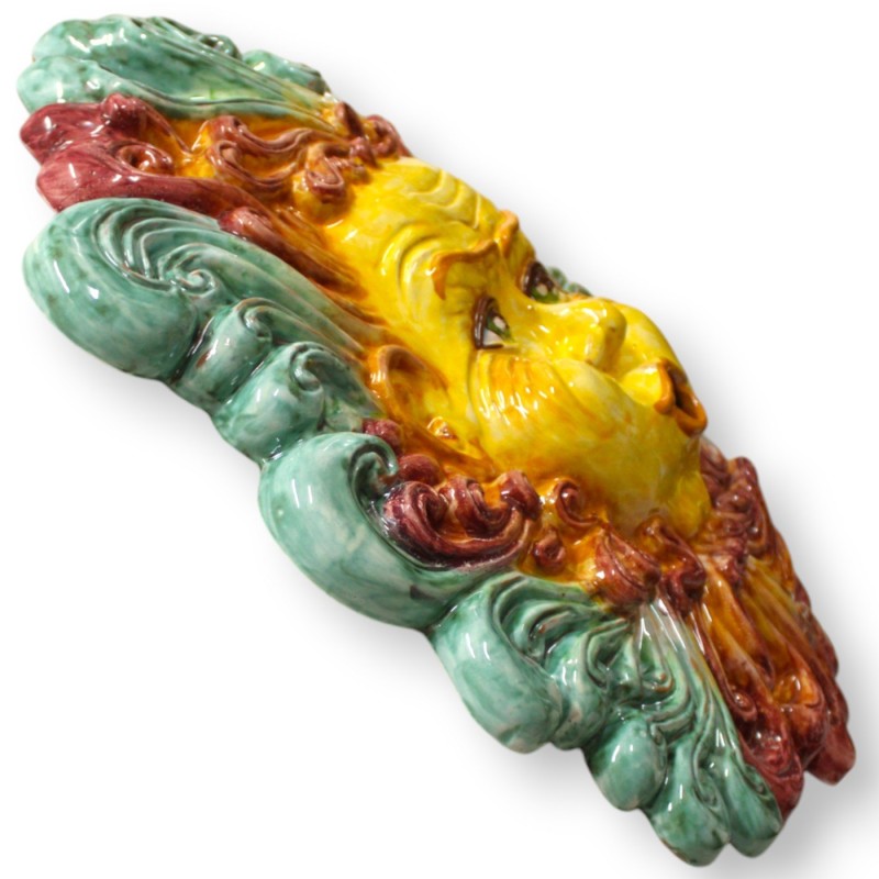 Face of Aeolus, Caltagirone ceramic wall panel, h 50 x w 48 cm approx. - 