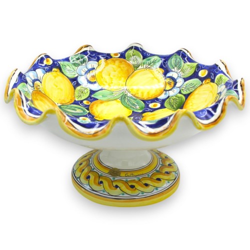 Bågad fruktskål i mitten, Caltagirone keramik, 3 storlekar (1 st) Citroner, blommor och blad - 