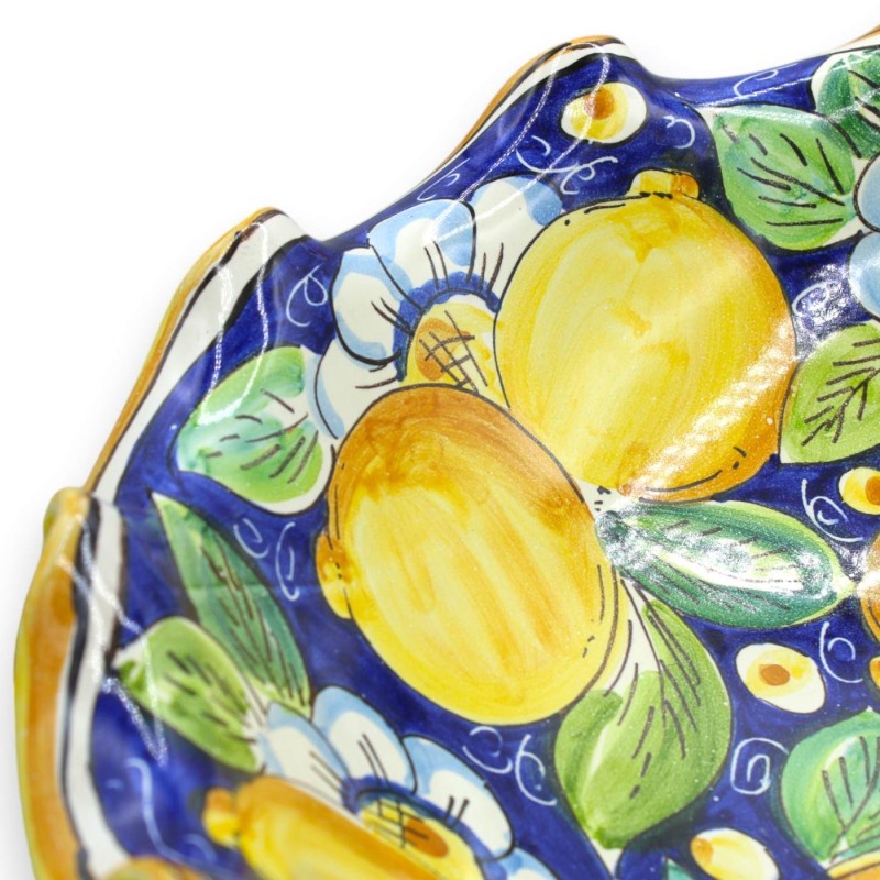 Gewellter Obstschalen-Mittelstückständer, Caltagirone-Keramik, 3 Größenoptionen (1 Stück) Zitronen, Blumen und Blätter -
