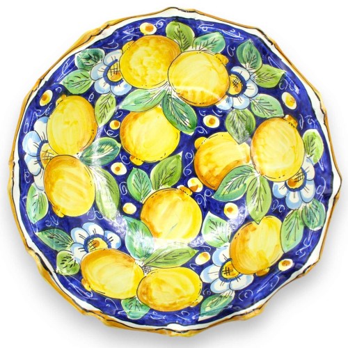 Bågad fruktskål i mitten, Caltagirone keramik, 3 storlekar (1 st) Citroner, blommor och blad -  2