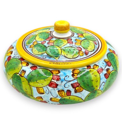 Pot à biscuit en céramique Caltagirone, décor figue de Barbarie pâle - Ø 23 et h env. - 