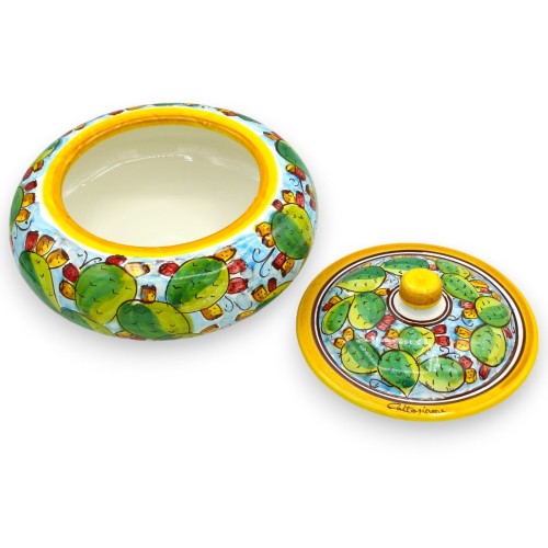 Biscottiera in ceramica di Caltagirone, decoro Pale di ficodindia - Ø 23 e h 15 cm ca. -  2