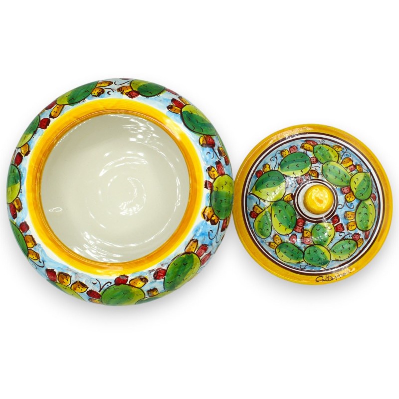 Ceramiczny słoik na ciasteczka Caltagirone, dekoracja w kolorze jasnej opuncji - Ø 23 i wys. ok. 15 cm. - 