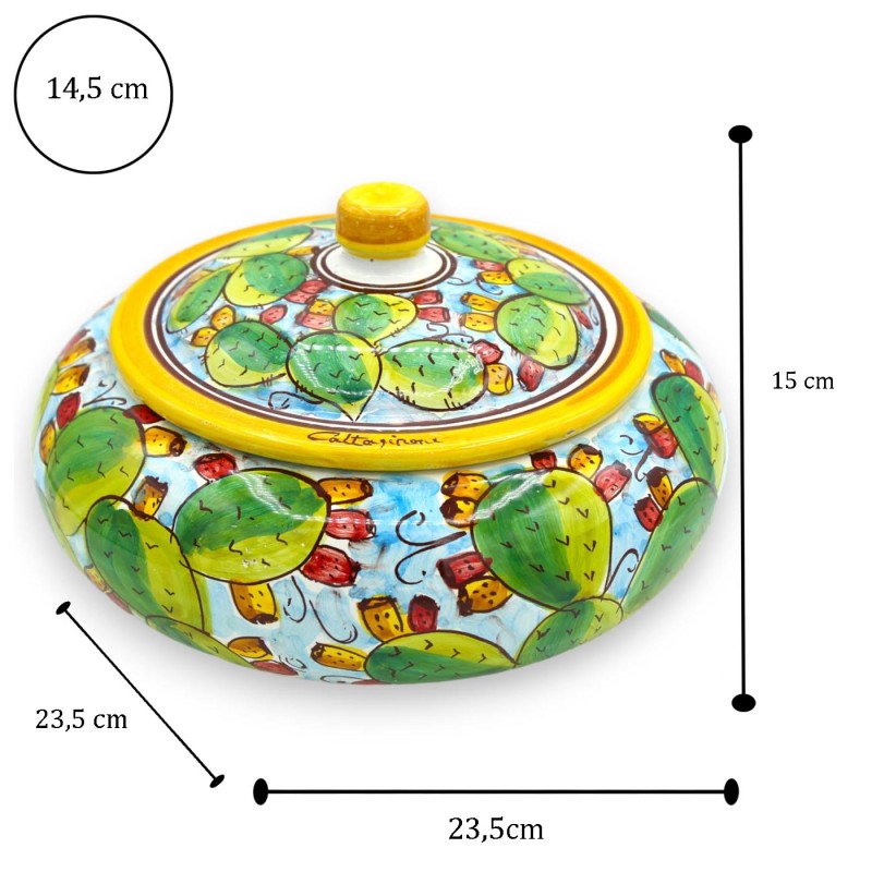 Caltagirone ceramic biscuit jar, prickly pear decoration - Ø 23 and h 15 cm approx. - 