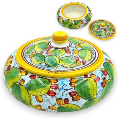 Caltagirone ceramic biscuit jar, prickly pear decoration - Ø 23 and h 15 cm approx. - 