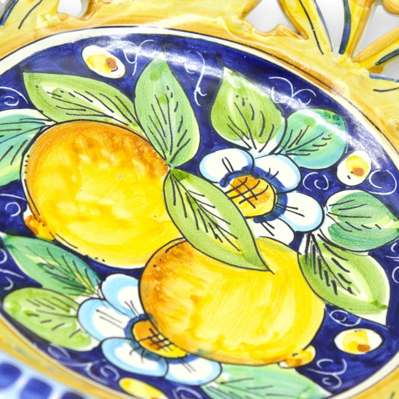 Traforato-Mittelstück, Torchon-Griffe, Caltagirone-Keramik, 2 Größen (1 Stück), Zitronen- und Blumendekoration - 